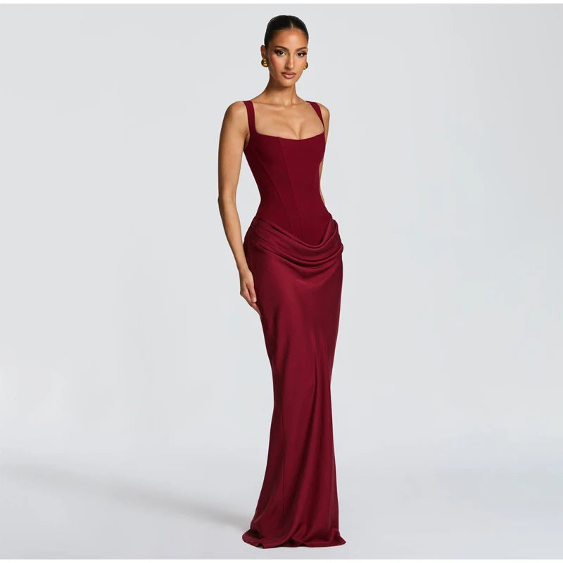 Yellow Strapless Pleated Women Split Maxi Dress Elegant Sleeveless Waist Cinching Slim Fit Dresses 2026 Lady Daily Party Gowns