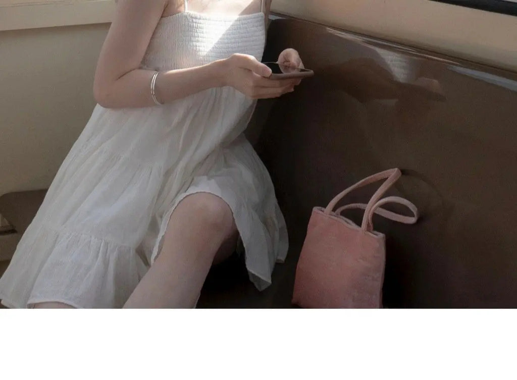 White Spaghetti Strap Dresses Women French Style Backless Hotsweet Mini Casual Holiday Summer Female Temperament Ruffles Chic