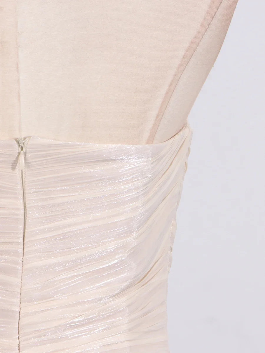 TWOTWINSTYLE Solid Spliced Fungus Slimming Dresses for Women Strapless Sleeveless Patchwork Folds Midi Dress Female Clothing New