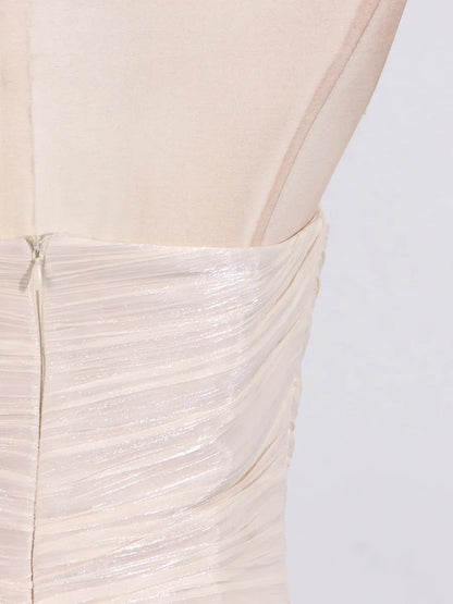 TWOTWINSTYLE Solid Spliced Fungus Slimming Dresses for Women Strapless Sleeveless Patchwork Folds Midi Dress Female Clothing New