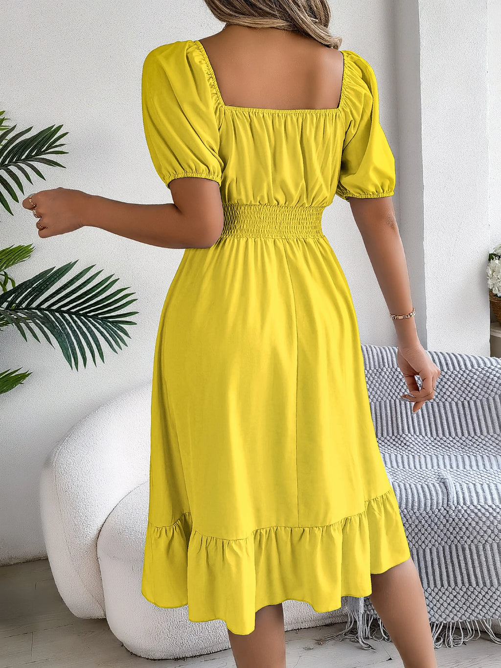 Spring Summer Elegant High Waisted Dress Square Neck Short Sleeved Ruffled Edge Long Dresses 2026 Valentine's Day Woman Clothing
