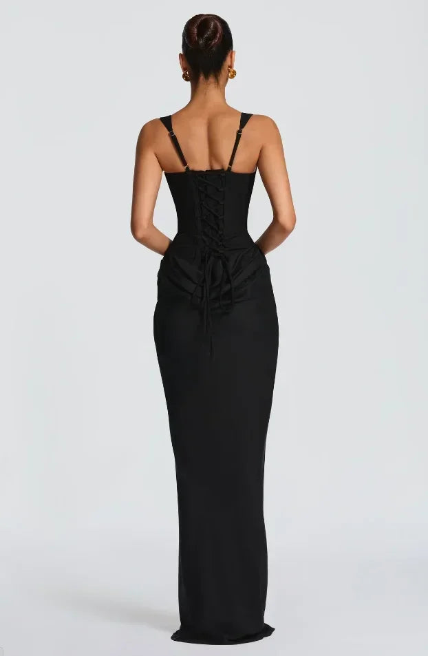 Solid Pleated Sling Dress Square Neck Sleeveless Off-shoulder Waist Cinching Slim Women Dresses Fashion Evening Party Gowns 2025