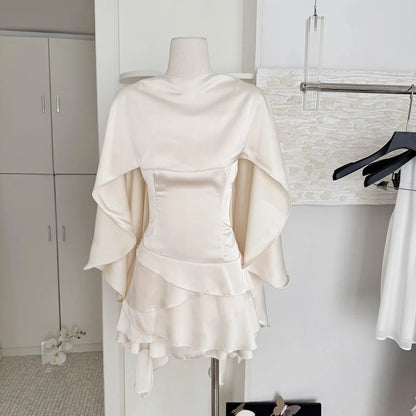 TWOTWINSTYLE Spliced Ruffles Slimming Dresses for Women Strapless Sleeveless High Waist Dress Patchwork Shawl Dress Female