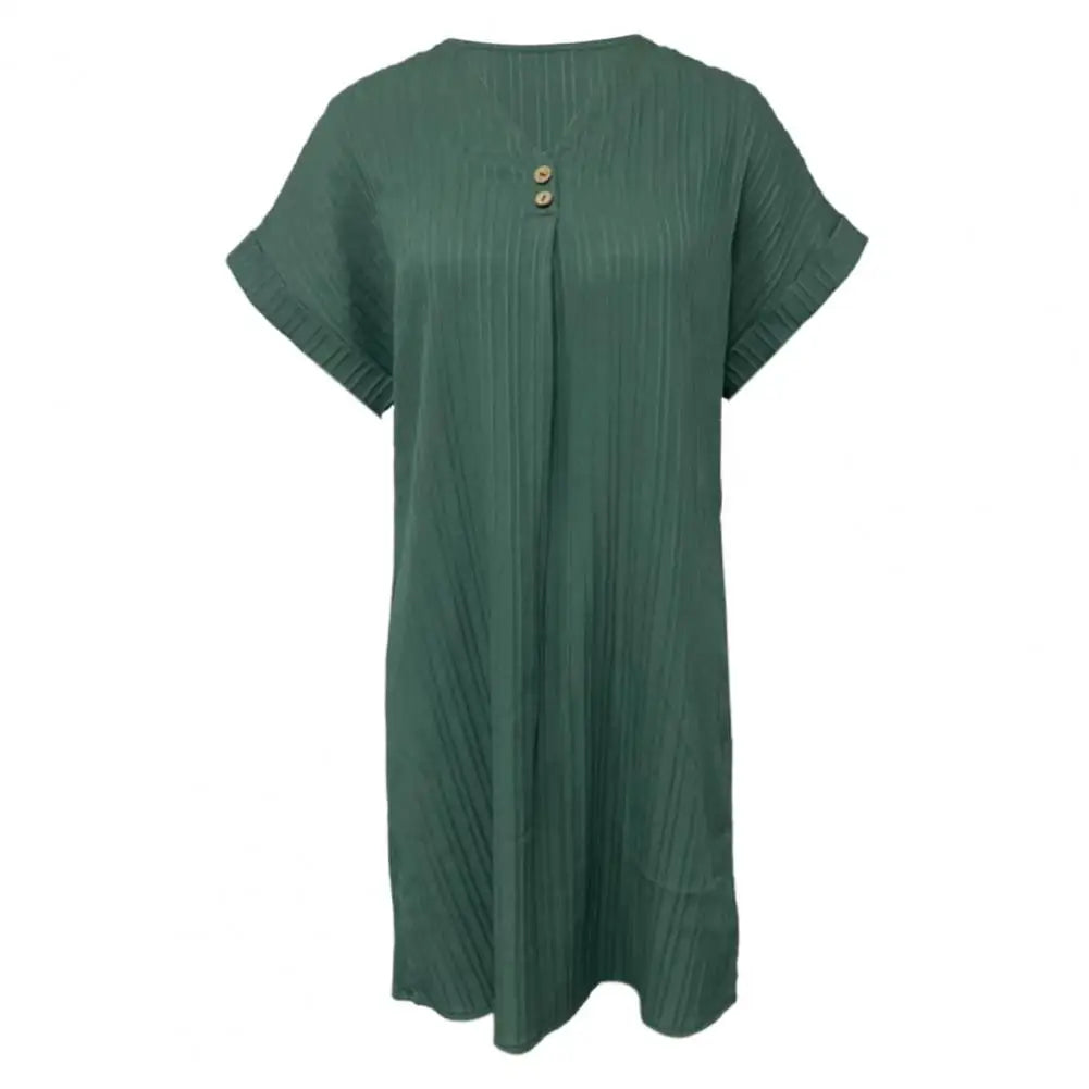 Summer Women Dress V Neck Button Short Sleeves Loose Casual Loose Fit Button Dress Summer Loose Lady Short Dress Women Dresses