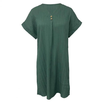 Summer Women Dress V Neck Button Short Sleeves Loose Casual Loose Fit Button Dress Summer Loose Lady Short Dress Women Dresses