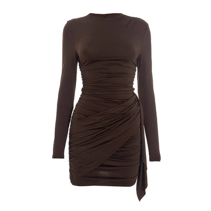 Crew Neck Solid Slim Sheath Dress Fashion Women Long Sleeve Short Wrap High Waisted Mini Dresses Lady 2026 Party Evening Gown