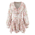 Boho Floral Print Ruffle Mini Dress Women Front Button Long Sleeve V Neck Spring Dresses 2025 Holiday Robe Short Vestidos