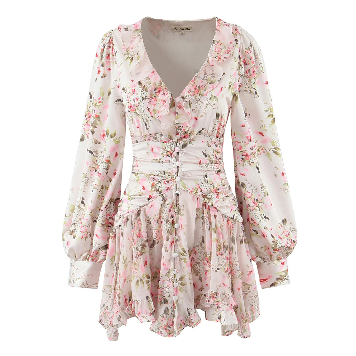 Boho Floral Print Ruffle Mini Dress Women Front Button Long Sleeve V Neck Spring Dresses 2025 Holiday Robe Short Vestidos