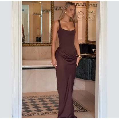 Yellow Strapless Pleated Women Split Maxi Dress Elegant Sleeveless Waist Cinching Slim Fit Dresses 2026 Lady Daily Party Gowns
