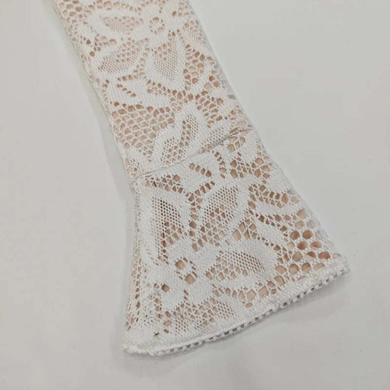 Suninheart Hollow Out Long Sleeve Cocktail Dress for Women 2025 Winter Stand Collar Club Party Dresses Lace Elegant Dresses
