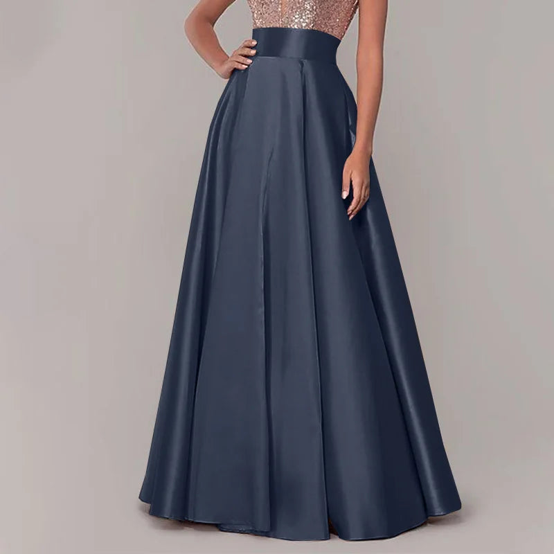 ZANZEA Women Satin Silk Black Maxi Long Skirts Elegant Luxury High Waisted A-Line Party Jupe Femme with Back Zipper Faldas Mujer