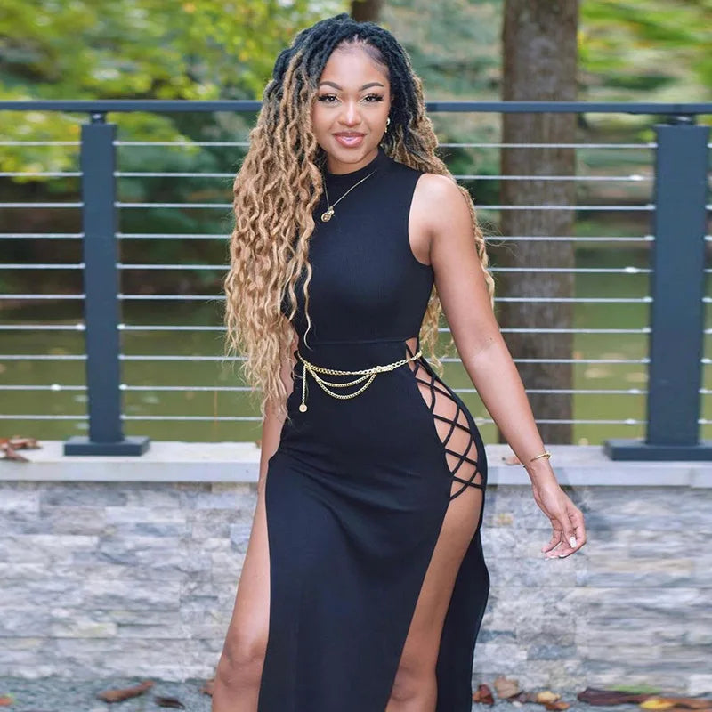 New Elegant Black Sleeveless Bandage Sexy Dress for Women Club Party Backless Tank Dresses Skinny Fashion Summer