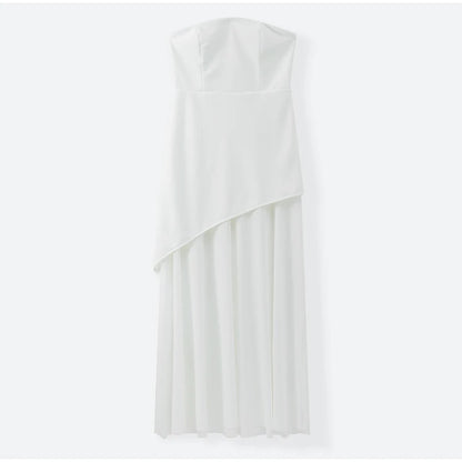 Fashion Contrast Women's V-neck Sling Long Dress For Women Elegant Pleated Backless Sleveless Maxi Dresses Lady Evening Vestidos