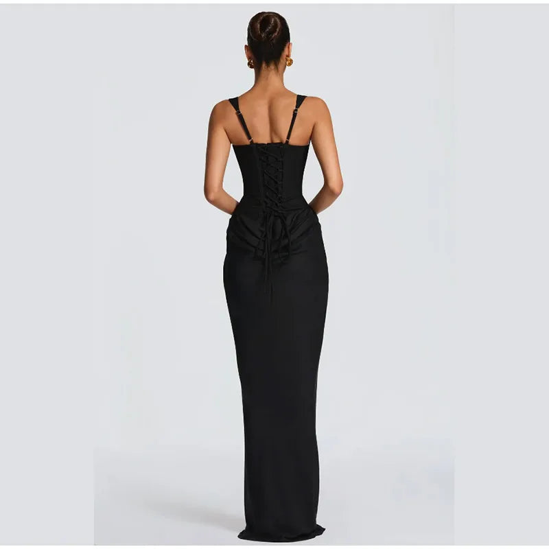 Yellow Strapless Pleated Women Split Maxi Dress Elegant Sleeveless Waist Cinching Slim Fit Dresses 2026 Lady Daily Party Gowns