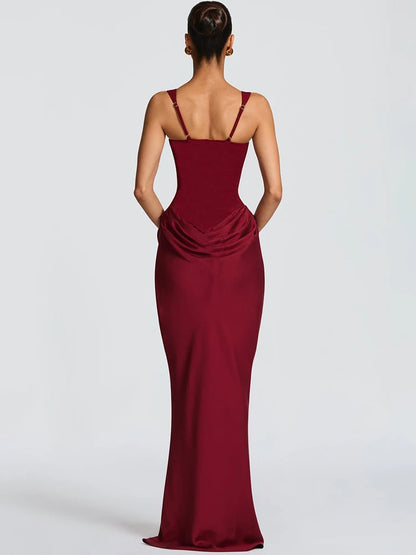 Mozision Elegant Backless Sexy Maxi Dress Women Gown Fashion Square Collar Sleeveless Skinny Ruched Club Party Long Dresses