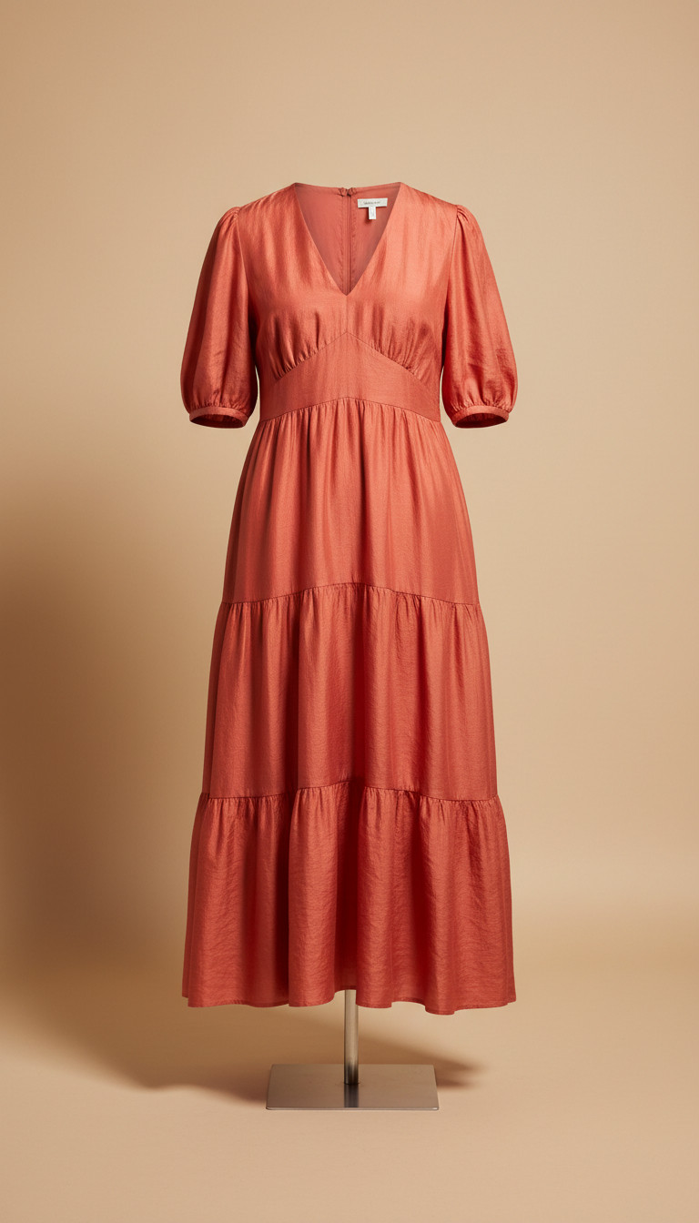 Silk midi dress in spiced coral